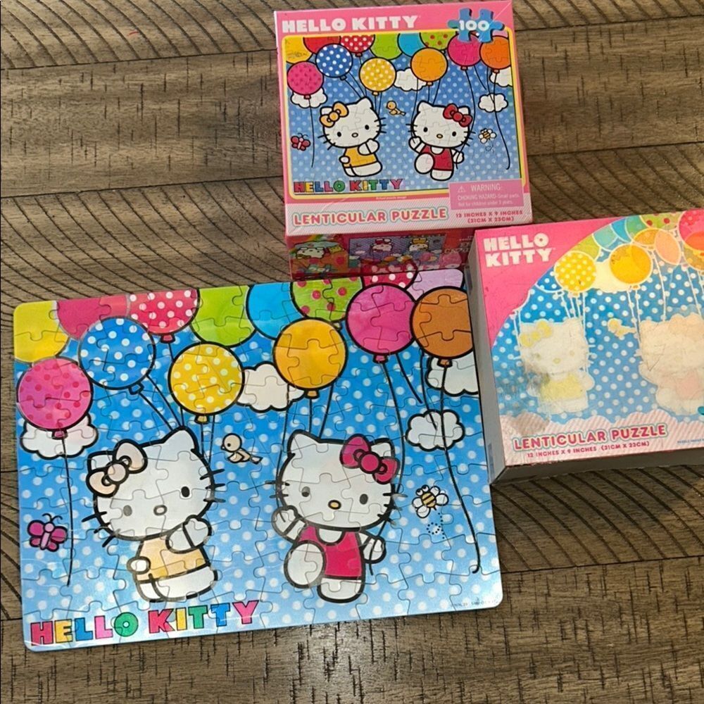 Hello Kitty 🐱 🌺 Lenticular Puzzle 🧩 Set - balloons 🎈🎈 too! 2011 Sanrio USA 🇺🇸